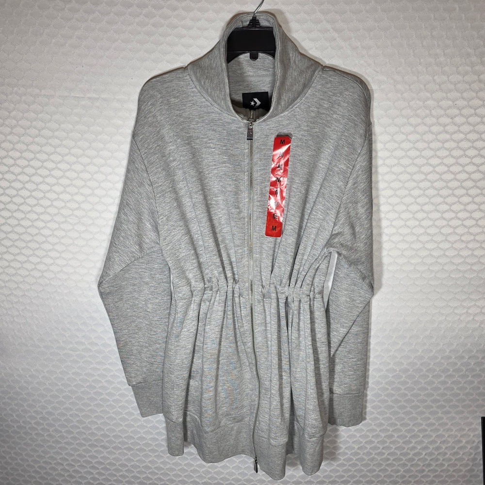 Converse All Star Womens Full Zip Cinched Waist Sweatshirt Jacket Gray Medium